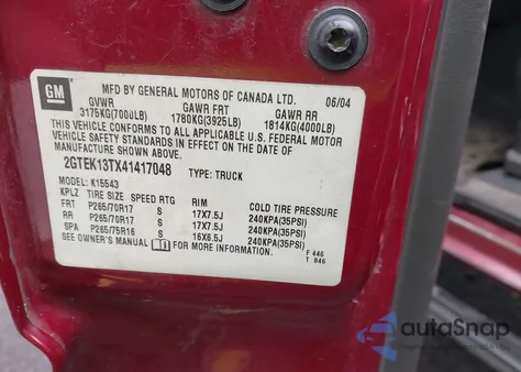 2004 GMC Sierra 1500 Slt из США, поврежденный, VIN 2GTEK13TX41417048